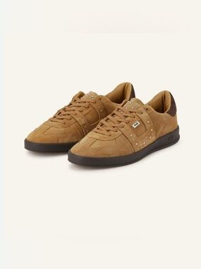 NWT P448 Monza Cognac Brown Suede Studded Sneakers + OG BOX - Sz 40 (9-9.5)